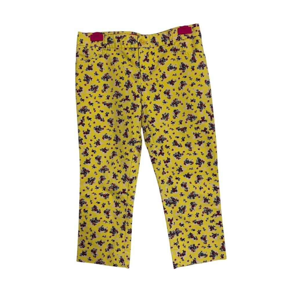 Anthropologie Cartonnier Yellow Ditsy Floral Crop Pants Size 4 Cotton Blend EUC